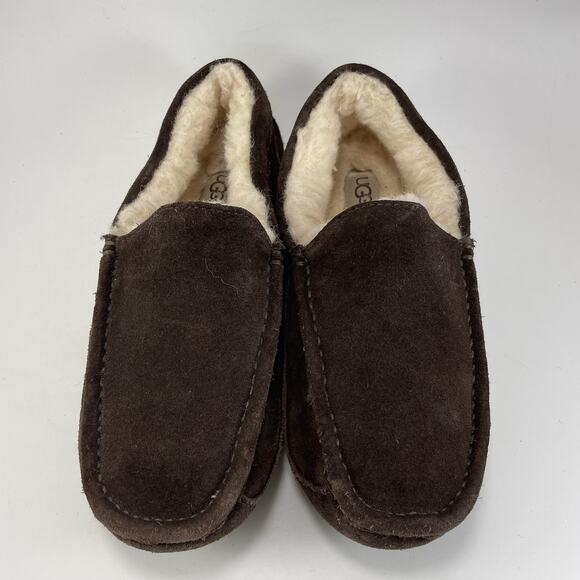 UGG Ascot Shearling Lined Slippers Mens Size 7 Brown Suede Slip In Moccasins - Picture 9 of 9